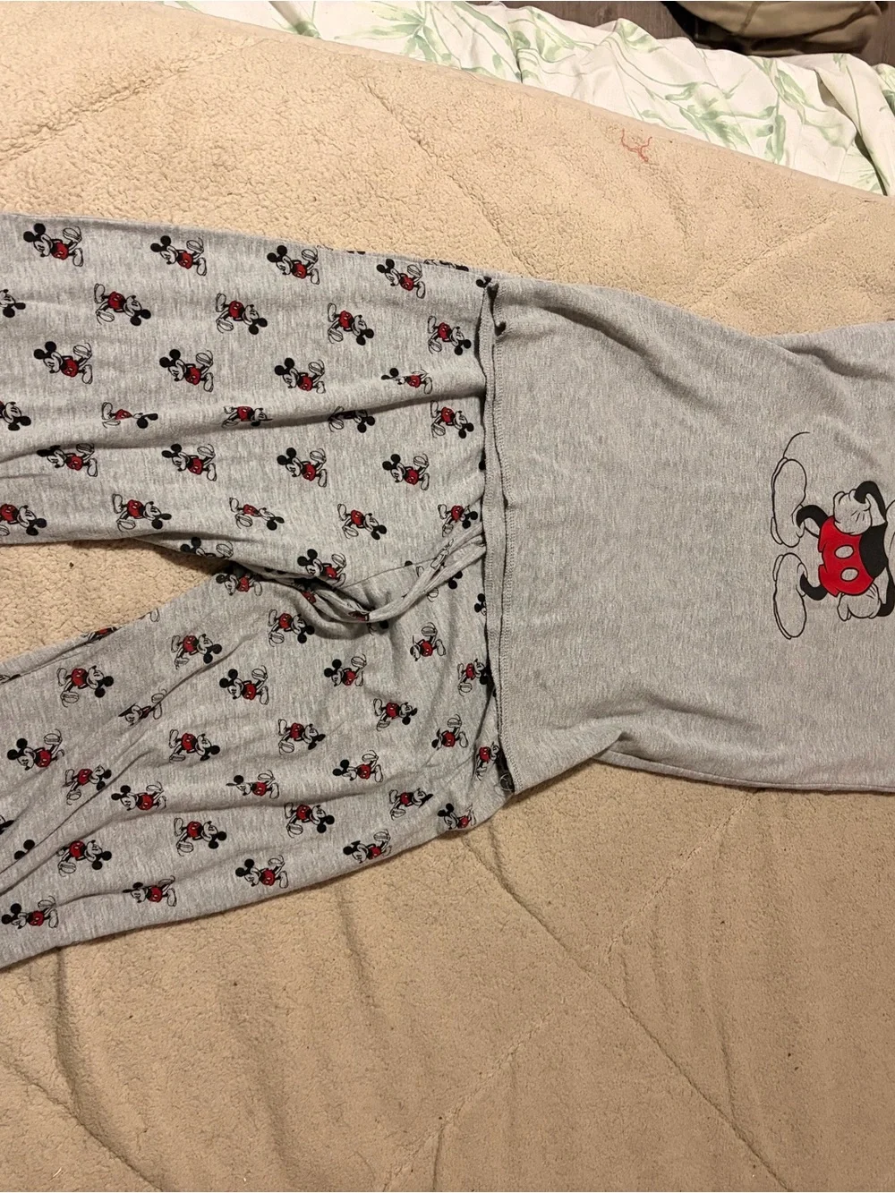Disney Grey Mickey Mouse Pajama Set with Red Accents